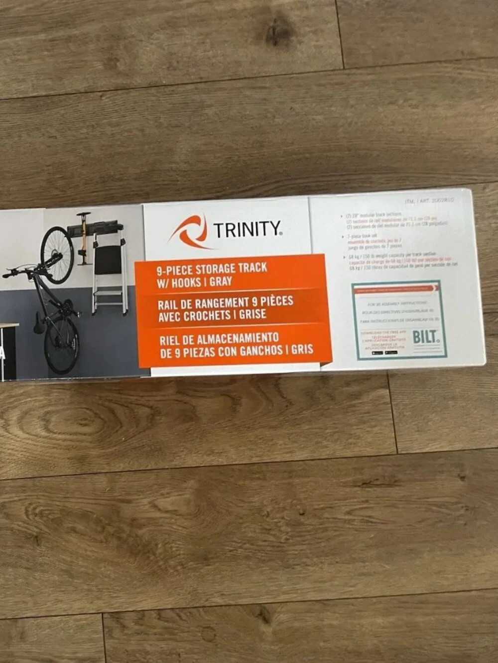 TRINITY 9-Piece Garage Storage Track Wall Organizer Rail w/ Hooks Gray